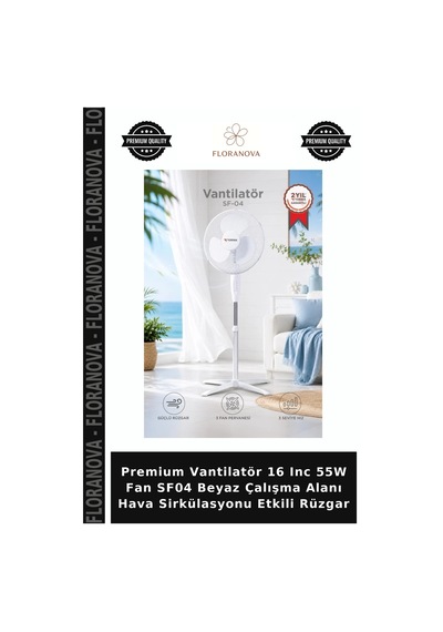 Premium Vantilatör 16 Inc 55w Fan Sf04 Beyaz Çalışma Alanı Hava Sirkülasyonu Etkili Rüzgar
