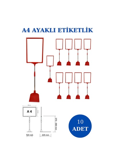 10 Adet Kırmızı A4 Ayaklı Sepet Etiketi Çerçeveli Etiketlik Kırmızı