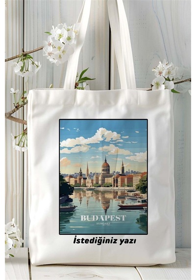 Art Hediye Budapest Baskılı Bez Çanta Omuz Çantası Kişiye Özel Desen 4 Çok Renkli