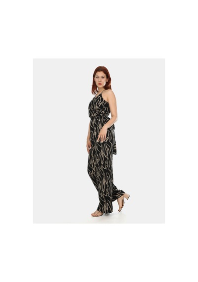 J&kstores Bağlamalı - Desenli Kahve Tulum Siyah