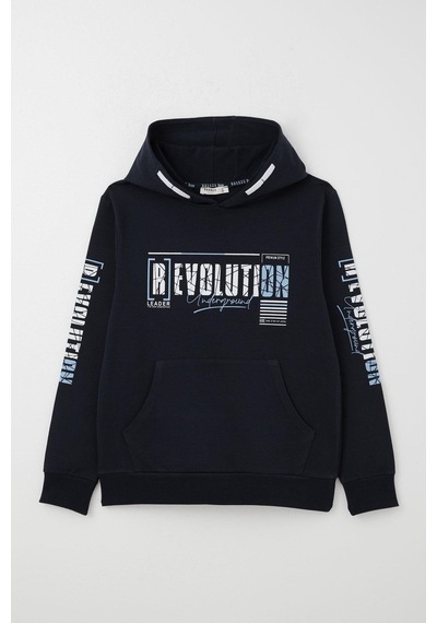 Breeze Erkek Çocuk Sweatshirt Kapüşonlu Kanguru Cepli 9-16 Yaş, Lacivert Lacivert
