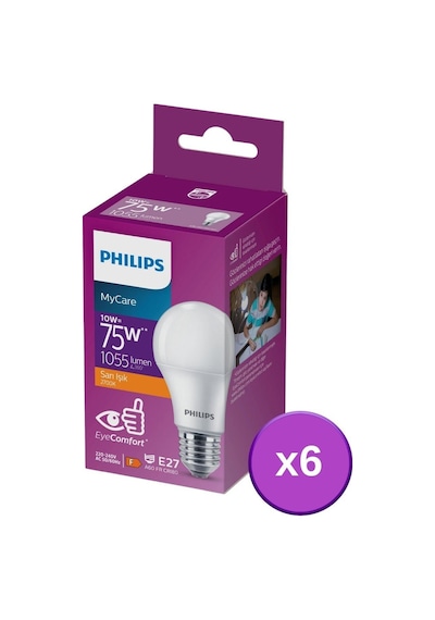 Philips Led 10-75W Ampul 2700K Sarı Işık 6Lı