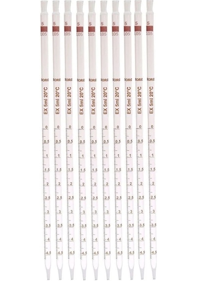 Borox Cam Dereceli Pipet 5 ML Serolojik Pipet - 10 Adet