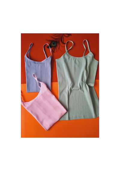 Demirsa Boutique Pamuklu Fitilli İp Askılı Çağla Yeşil, Pembe Ve Mavi Renk Ribana Kadın Atlet 3'lü Pembe-yeşil-mavi Demirsa Boutique Pamuklu Fitilli İp Askılı Çağla Yeşil, Pembe Ve Mavi Renk Ribana Kadın Atlet 3'lü Pembe-yeşil-mavi