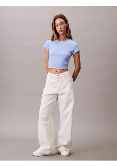 Calvin Klein Jeans Rib Kadın Mavi T-shirt Lv047ab802-7zq Mavi