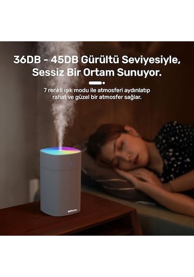 Rgb Renkli Aromaterapi Difüzör Ve Ultrasonik Hava Nemlendirici Buhar Makinesi Siyah, 400ml