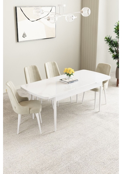 Clara Beyaz 80x132 Açılabilir Mdf Masa Yemek Odası Takımı,mutfak Takımı 4 Adet Sandalye Krem Clara Beyaz 80x132 Açılabilir Mdf Masa Yemek Odası Takımı,mutfak Takımı 4 Adet Sandalye Krem