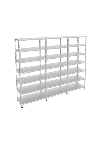 7 Katlı 3'lü Galvaniz Çelik Raf 43x75x250 Cm Depo, Arşiv, Kiler, Dosya, Market Rafı Gri