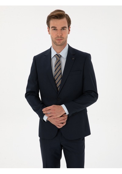 Cacharel Lacivert Slim Fit Mikro Desenli Takım Elbise