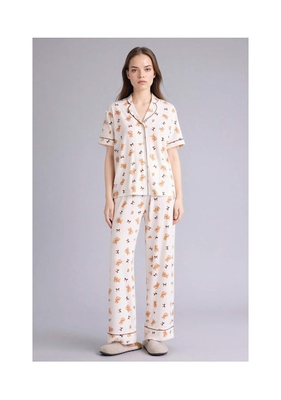 Defacto Softshell Ayıcıklı Pijama Takımı Üst Alt G7965ax26sper98 Ekru-er98