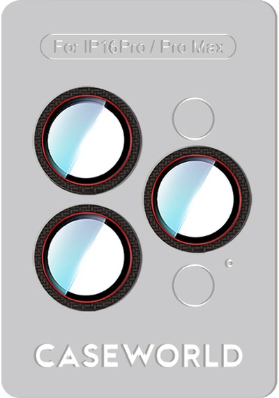 Apple Uyumlu   iPhone 16 Pro Max Caseworld Karbon Fiber Serisi Anti Reflective Kamera Lens Koruyucu Siyah-kırmızı
