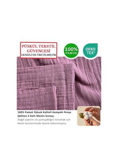 Lexroo Püskül 2-adet Müslin Yastık Kılıfı Seti, 100% Pamuk 2-katlı Standart Ölçü Çok Renkli