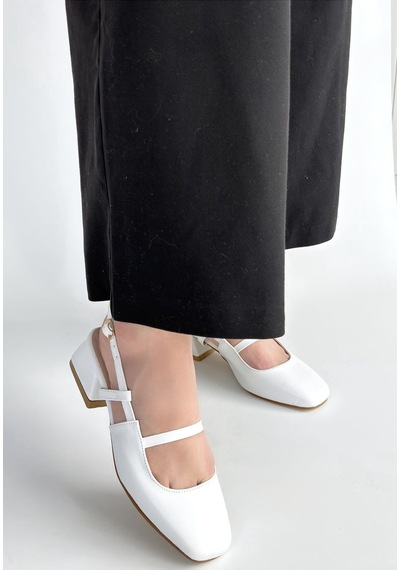 Look Shoes Liva Beyaz Cilt Topuklu Ayakkabı Beyaz