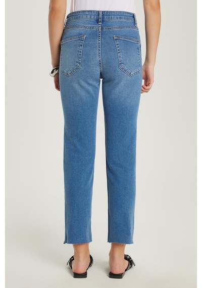 Tudors Kadın Slim Fit Dar Kesim Kısa Boru Paça Mavi Jean Kot Pantolon-34697 Mavi