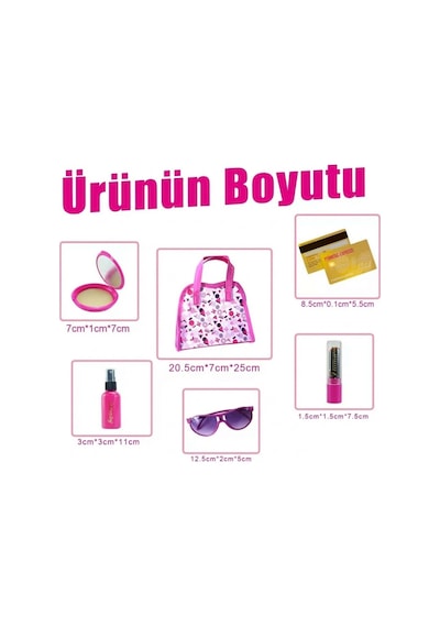 Kız Çocuk Çantalı Oyuncak Makyaj Seti - Leke Yapmayan Gerçekçi Görünümlü 6 Parça Evcilik Seti