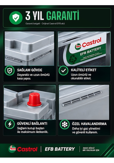 Castrol 12v 60 Ah Amper 540a En Akü L2 Kasa Bakım Gerektirmez Üretim Yılı: 2026