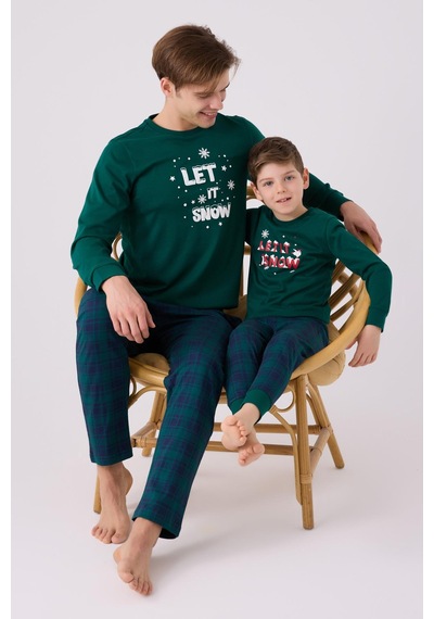 Arnetta 3131 Garson Noel Let İt Snow Erkek Çocuk Yeşil Uzun Kol Pijama Takım 001