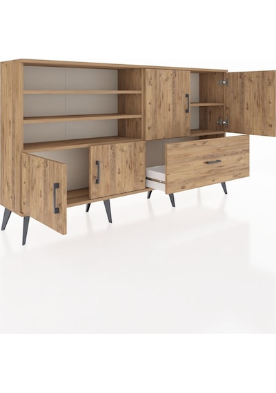 Arges Konsol 5 Raflı Tek Çekmeceli 4 Kapaklı 176x30x99 Çam-çam Çam-çam