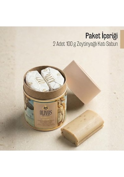 Olivos Geleneksel El Yapımı%100 Zeytinyağlı Katı Sabun Beyaz Sabun Kokusu Premium Kutulu 2 100 G Goddess Glow Acı Badem