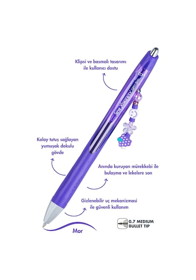 Xberry Jel Kalem Charmlı - 07mm Yuvarlak Uç Menekşe