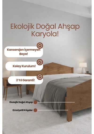 Renazzo Mi Lano Piramit Masif Ahşap Karyola Natürel 140x200 Natürel - 140 X 200