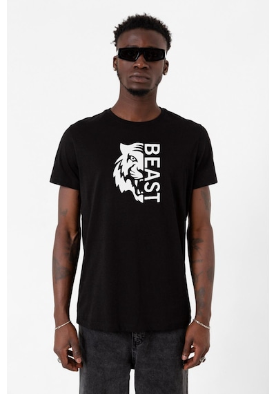 Mr Beast Half Face Siyah Erkek Tshirt Çok Renkli