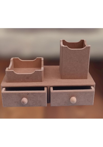 Hobi Dekoratif Kalemlik Set İkili Model Ham Mdf Ahşap Çekmece El Yapımı