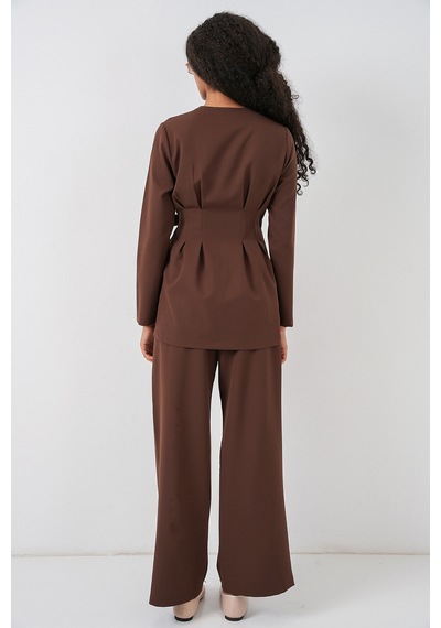 Bigdart Kadın Kimono Pantolon Kumaş Takım 30054 - Kahverengi