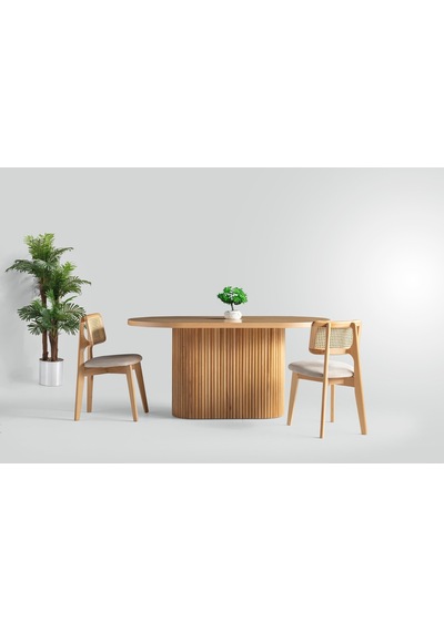 Terra Oval Natural Ahşap Bohem Masa 80x160 Natural Ayak - Natural Üst