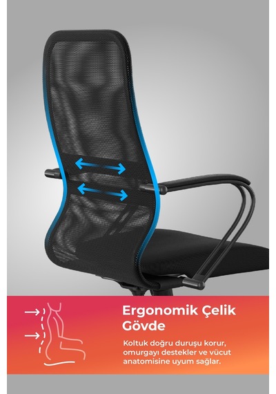 Ergolife Sit 8 Ofis Koltuğu Krom Ayaklı, Tekerlekli, Siyah, Bilgisayar Sandalyesi - 411.58.1.222 Siyah