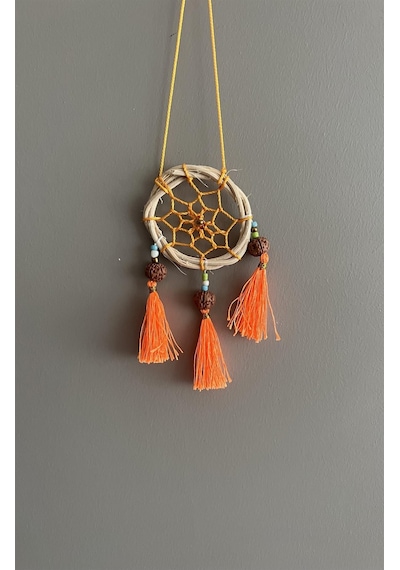Rattan Kasnaklı El Yapımı Araba Süsü/kapı Süsü Düş Kapanı/dreamcatcher-turuncu-7 Cm Çap
