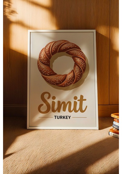 Simit Tablo - Retro Mutfak Dekoru - Geleneksel Türk Lezzetleri Serisi - Çerçeveli Mutfak Posteri Beyaz