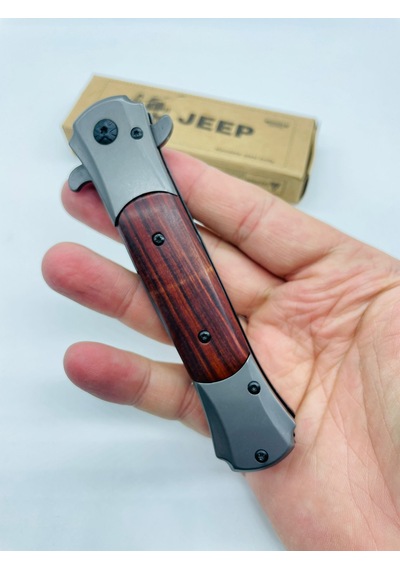 Jeep Marka Ahşapkasa Yarıotomatik Kamp Çakı //23cm-0ııııııı0 Kahverengi - Siyah