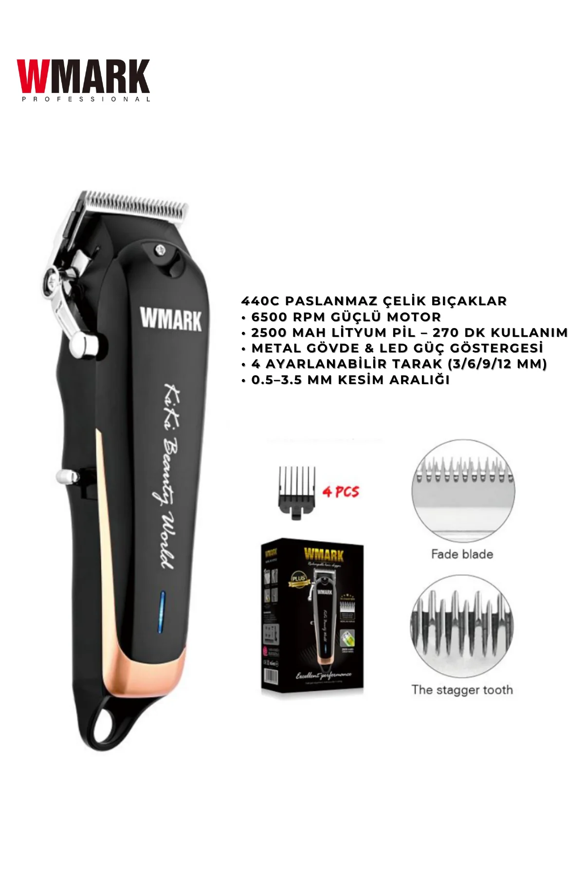 Wmark Ng-103plus Şarjlı Saç Kesme Makinesi Yüksek Performans, Uzun Ömürlü Bıçak 3 - 4 Saat