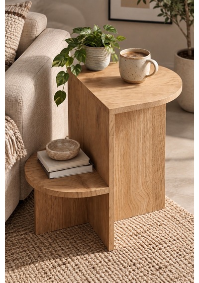Sulorahome Modern Tasarım Raflı Yan Sehpa Açık Meşe