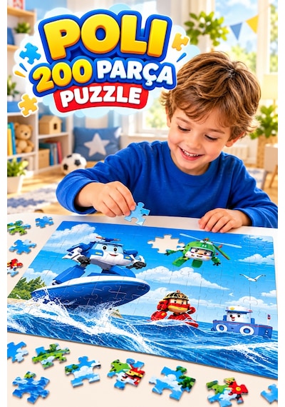 Robocar Poli 200 Parça Puzzle Yapboz Renkli Ve Eğlenceli Yüksek Baskı Kaliteli 33 X 48 Cm Puzzle