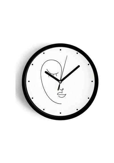 Minimalist Yüz Çizimi Desenli Modern Duvar Saati - 25cm - Önü Camlı Siyah Kasa - Sessiz Mekanizma-jh0640 Siyah