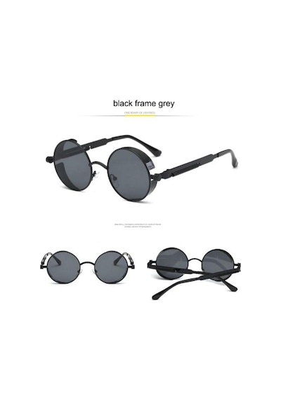 Retro Vintage Steampunk Gothic Tarz Yuvarlak Güneş Gözlüğü Siyah