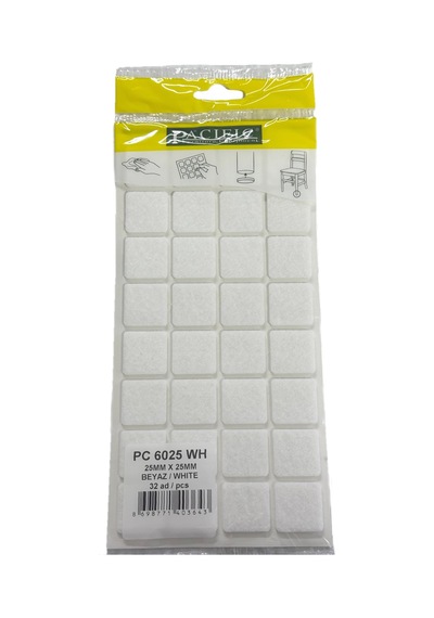 Cateksss Pacific Kare Yapışkanlı Sandalye Koltuk Mobilya Ayak Keçesi Felt 25x25 Mm Beyaz - 52 Li Paket