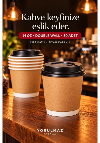 Double Wall Kapaklı Karton Bardak 14 Oz 50 Adet Çift Katmanlı Büyük Boy Sıcak İçecek Bardak Renkli