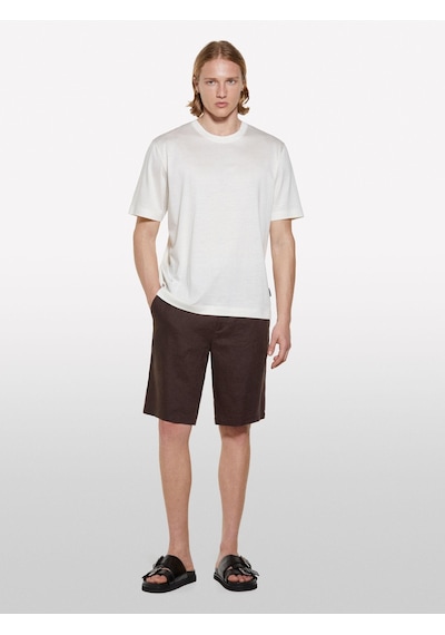 Sisley Liyosel Karışımlı Yırtmaçlı Regular Fit T-shirt Erkek Krem T-shirt - 325p361vs104k Ekru