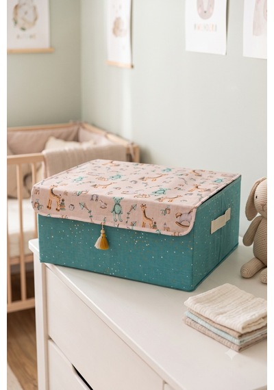 Bebek Kapaklı Saklama Kutusu Kulplu Oyuncak Ve Kıyafet Düzenleyici Çocuk Odası 50x38x19 Cm Mavi