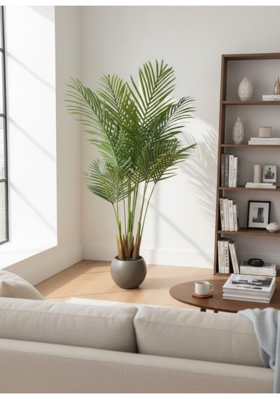 Yapay Ağaç Areka Ağacı Palmiye Ağacı Mokka Küre Saksıda 140cm Salon Bitkisi Yeşil