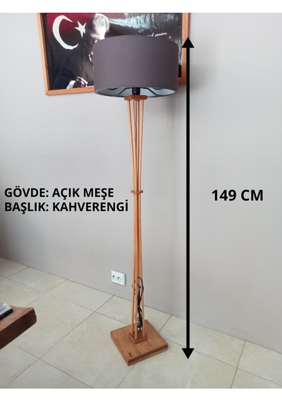 Açık Meşe Ahşap Lambader-kahve Başlıklı Köşe Lambası Kahverengi