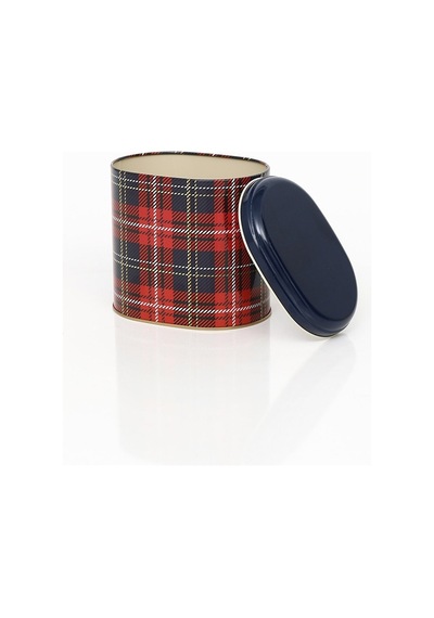 Plaid Ekose Desenli Oval Metal Saklama Kabı 14 x 12 x 13 CM 1.4 L Çok Renkli