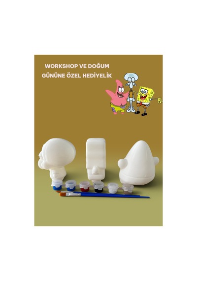 3d Sünger Bob, Squiddy Ve Patrick Figür Boyama Seti - Kendin Boya Hobi Ve Etkinlik Seti - Akrilik Boya + 6 Fırça