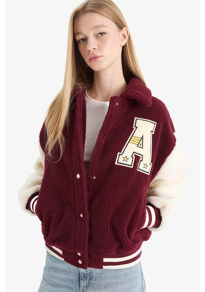 Defacto Coool Oversize Geniş Kalıp Polo Yaka Pelüş Bomber Ceket E9838ax25wnbr210 Bordo