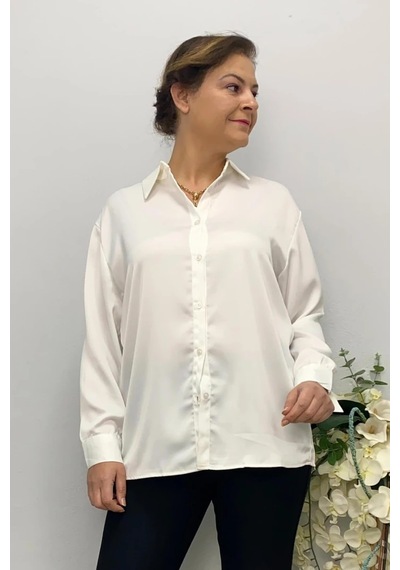 Mia Butik Kadın Beyaz Saten Gömlek Beyaz