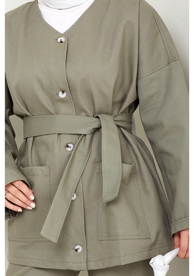 Bestenur Kemerli Ceket Pantolon Gabardin Takım 1557 - Mint Mint Yeşili