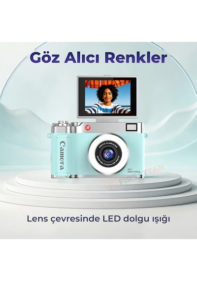 Retro Dijital Fotoğraf Makinesi 2k Video 40mp 2,4 İnç Flip Ekranlı Led Işıklı Selfie Vlog Kamerası